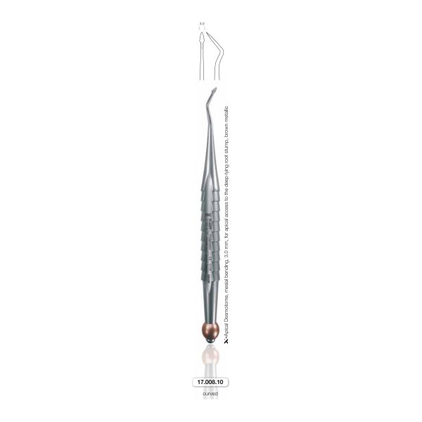 Desmotomo apicale per accesso a monconi radicolari, 3.0 mm, flessione mesiale, marrone (X-Apical-Desmotome 10) — Helmut Zepf
